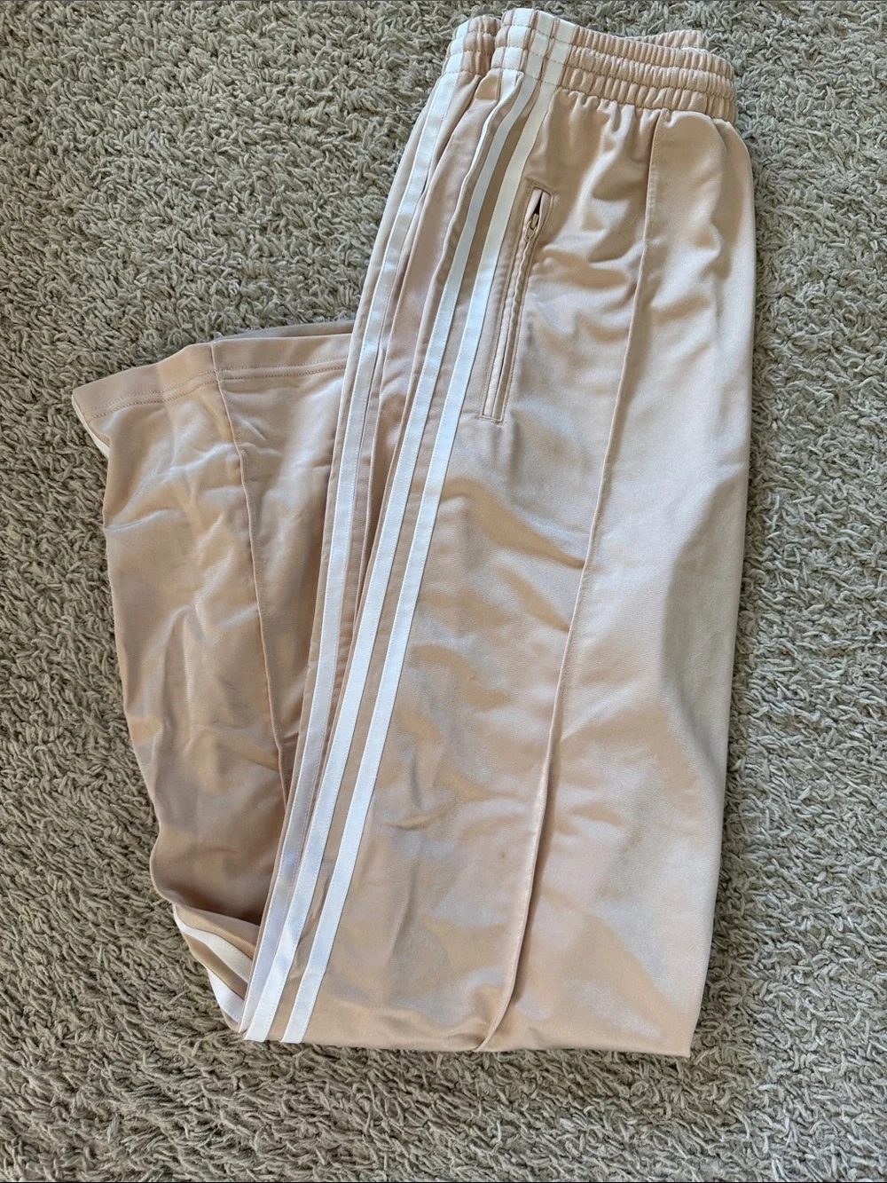 adidas Men's Track Pants in Light Beige with White Stripes